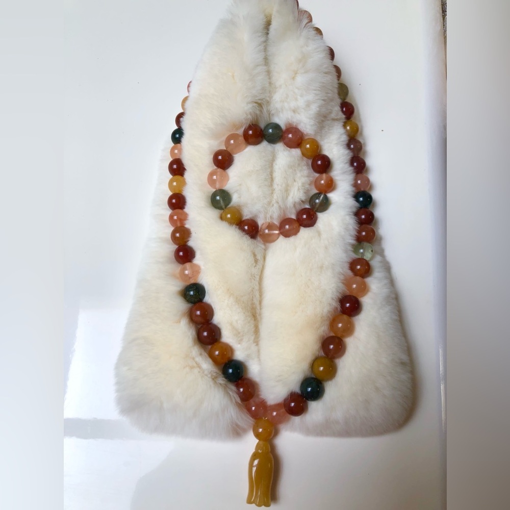 11.5 mm Natural rabbit hair crystal colorful bracelet and necklace set